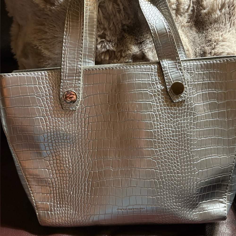French Connection Metallic Crocodile-Embossed Tote